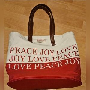 Barnes & Noble Punctuate Large Canvas Holiday Tote Joy, Peace, Love Red/Cream